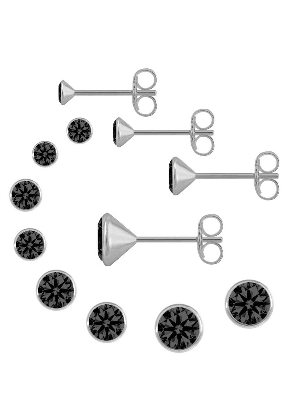 Firetti Ohrstecker-Set Multipack Schmuck Geschenk Silber 925 Ohrstecker Glitzerstein (Set, 8-tlg), zu Kleid, Shirt, Jeans, Sneaker! Anlass Geburtstag Weihnachten silberfarben-schwarz