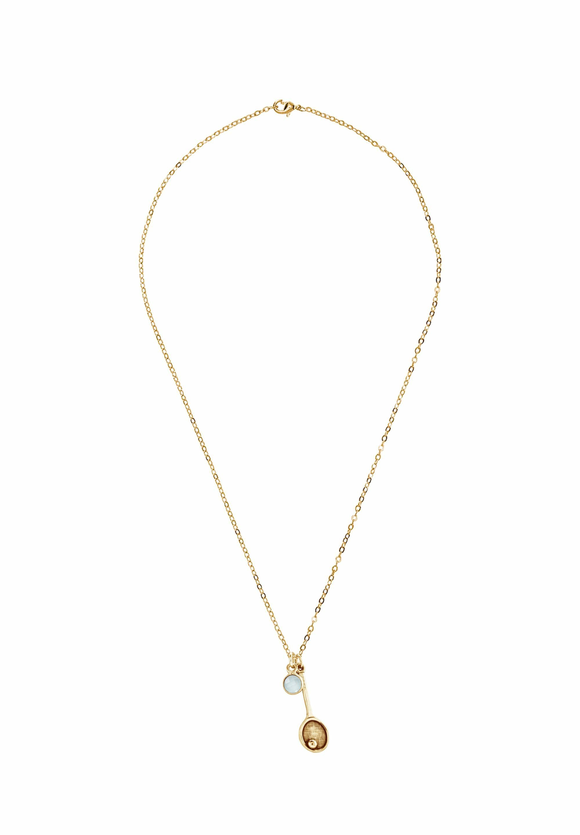 Gemshine Kette mit Anhänger Tennisschläger Ball Racket und Chalcedon Sportschmuck gold coloured | Halsketten