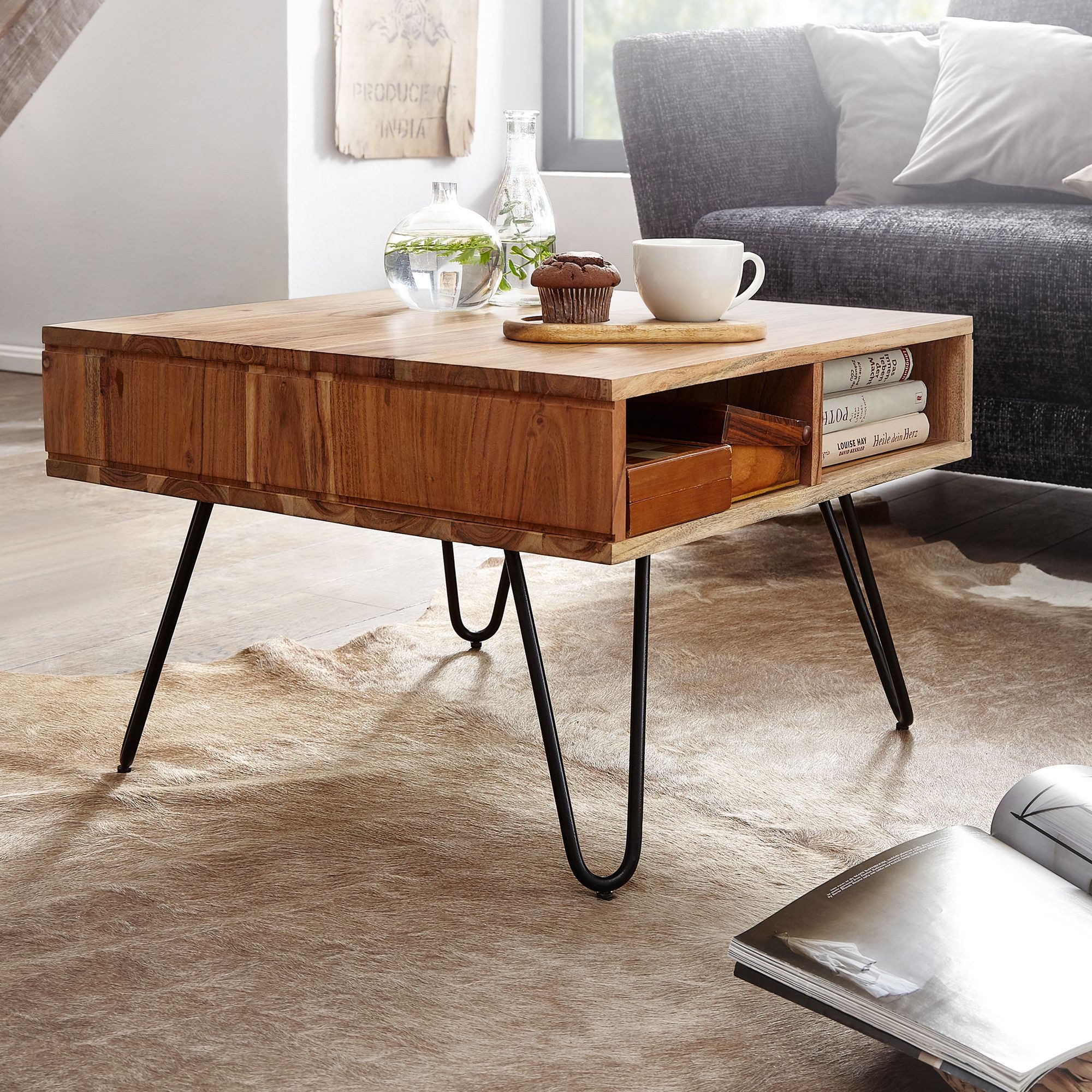 FINEBUY Couchtisch FB67218 (60x60x40 cm Akazie günstig online kaufen