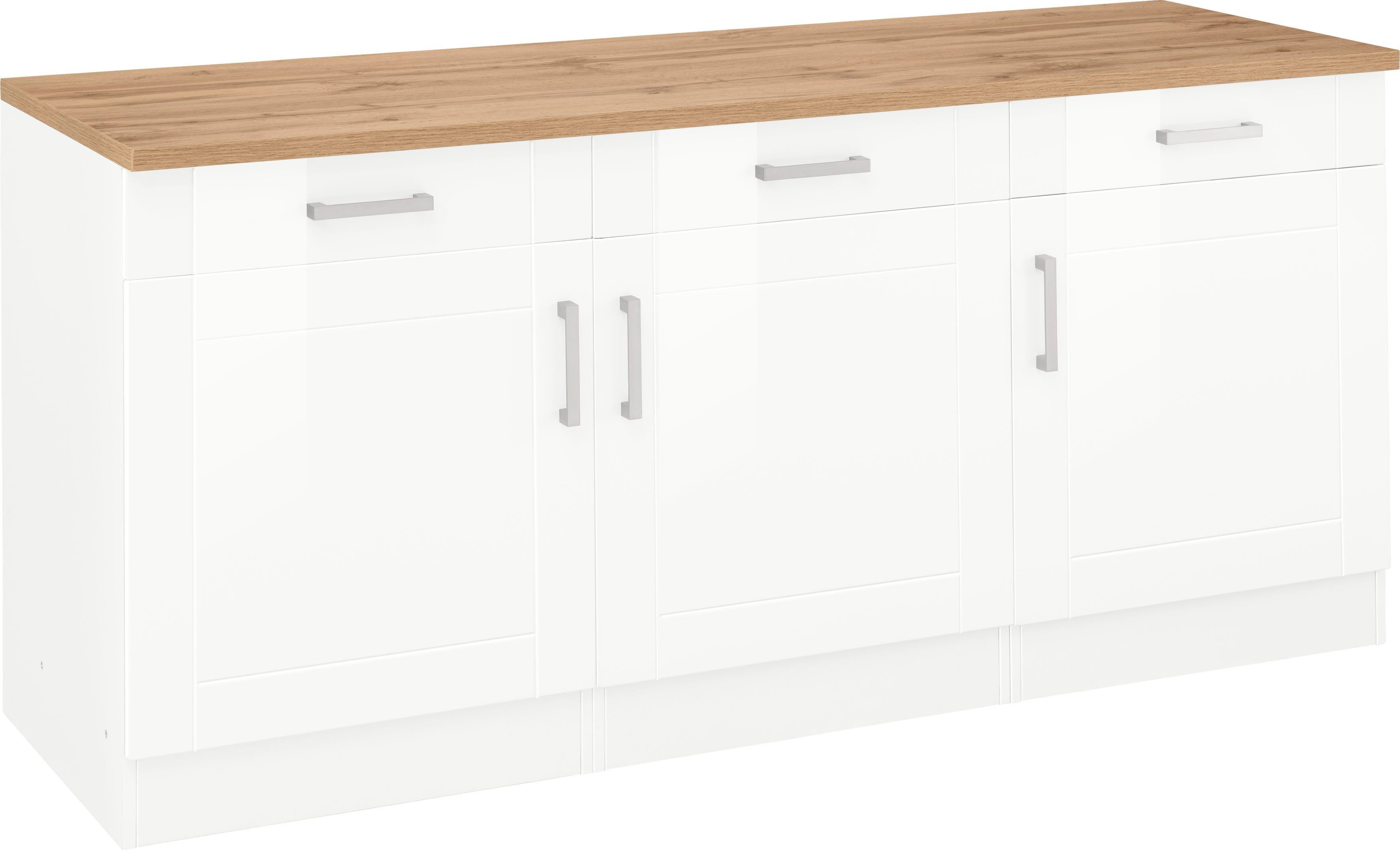 KOCHSTATION Unterschrank KS-Tinnum 180 cm breit, Metallgriffe, MDF Fronten, 3 Schubkästen, 3 Türen