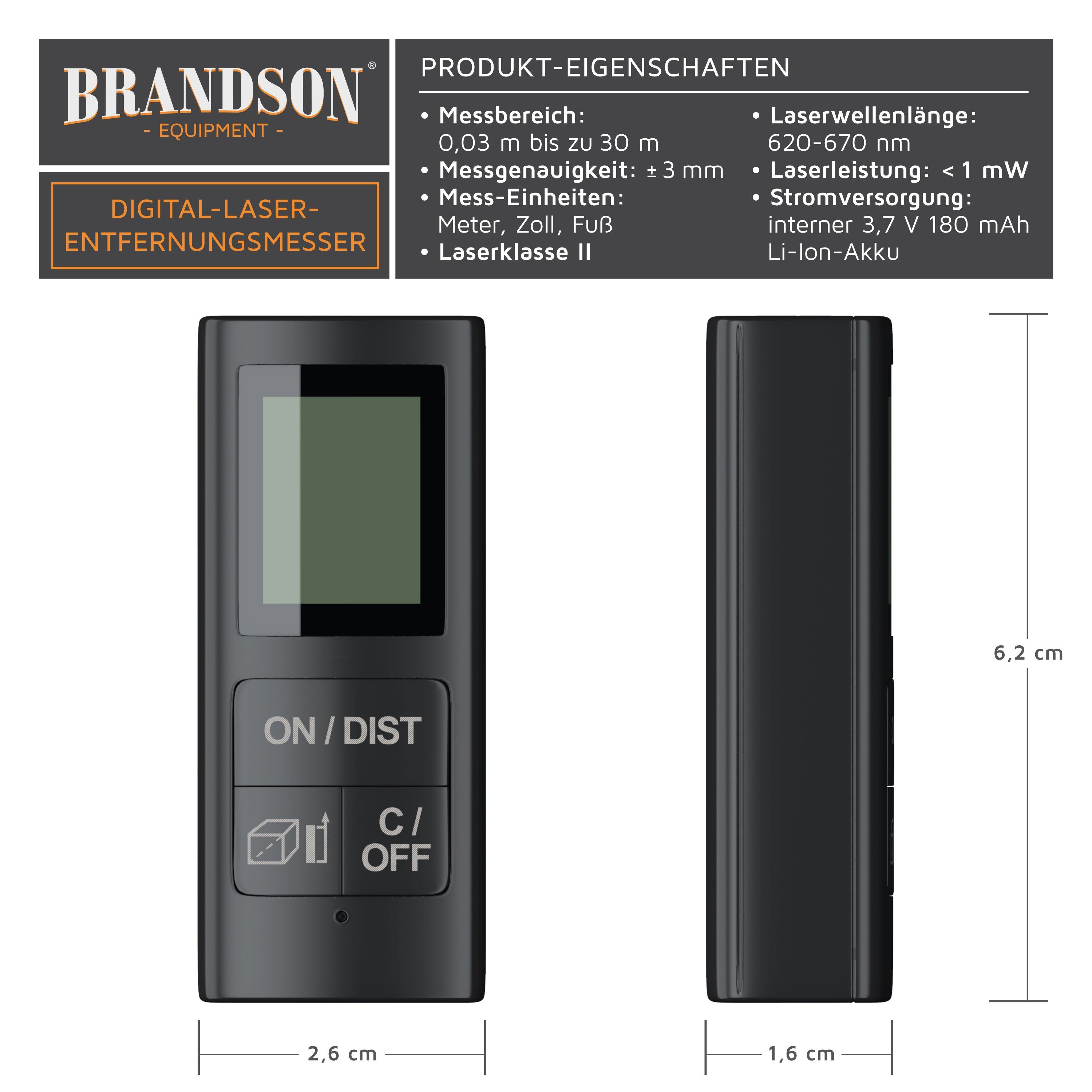 Digital Distanzmessgerät - Brandson Lasermessgerät, Entfernungsmesser mini