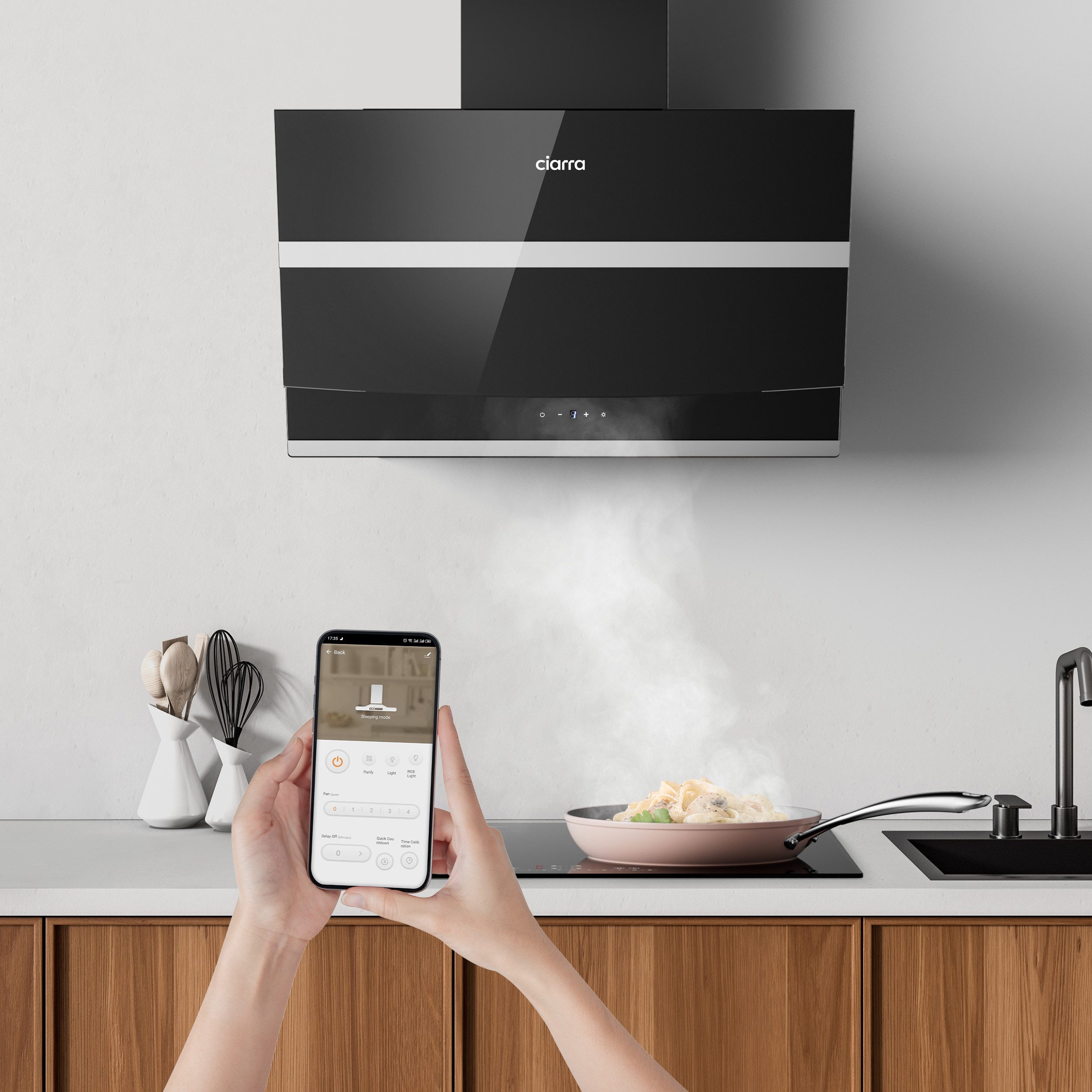 CIARRA Kopffreihaube 60 cm A+++ 650 m³/h Schräghaube leise Umluft & Abluft LED CBCB6736N 60 cm A+++ 650 m³/h Schräghaube leise Umluft & Abluft LED CBCB6736N, Kopffrei Dunstabzugshaube WIFI-APP Touch Control Inkl. BOOST 4 Stufen