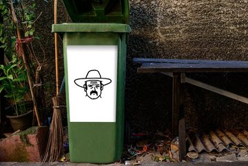 MuchoWow Wandsticker Schwarz-weiße Illustration eines Cowboys (1 St), Mülleimer-aufkleber, Mülltonne, Sticker, Container, Abfalbehälter