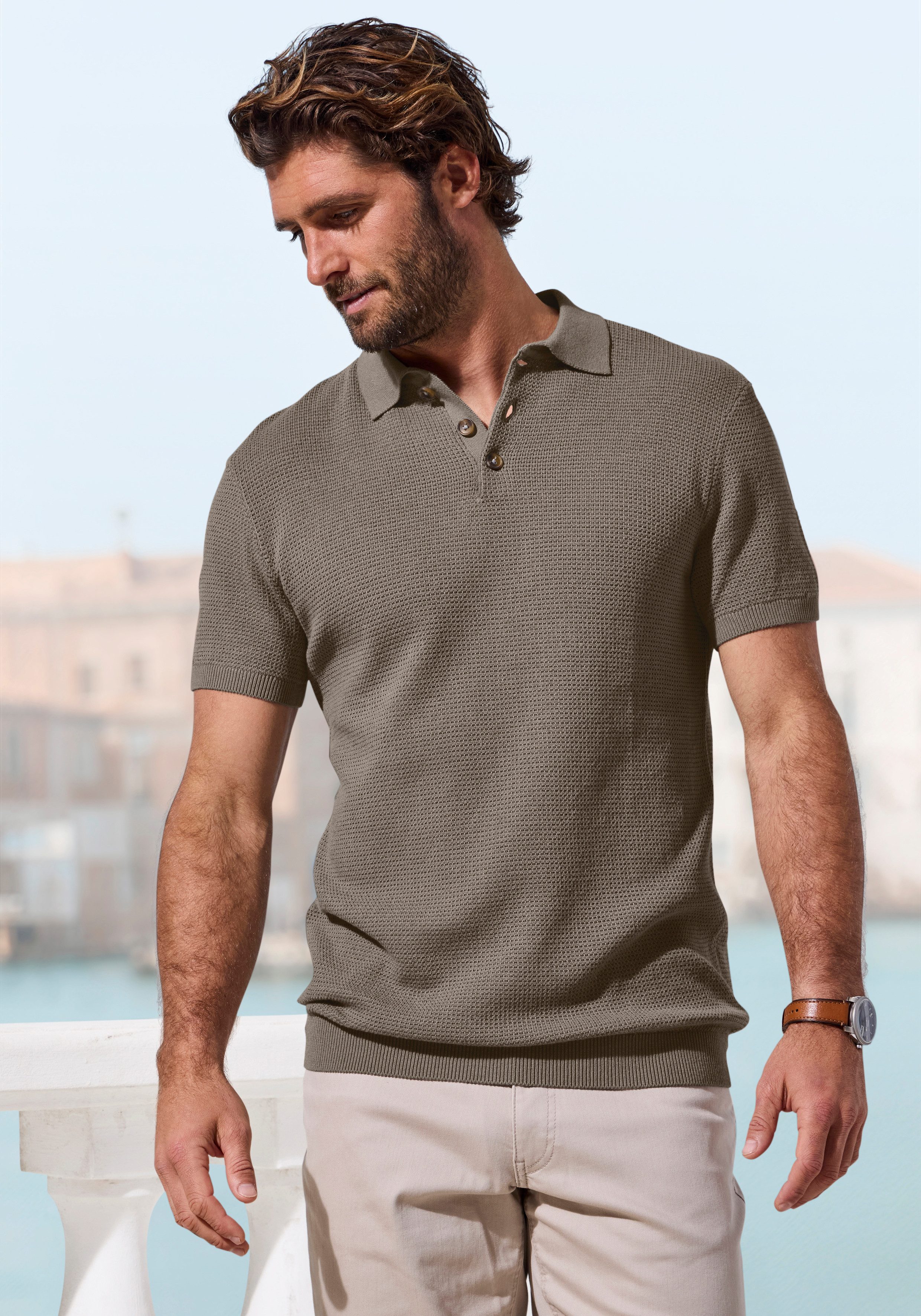 John Devin Poloshirt - Strick Poloshirt, Regular fit mit Polokragen und kleiner Knopfleiste