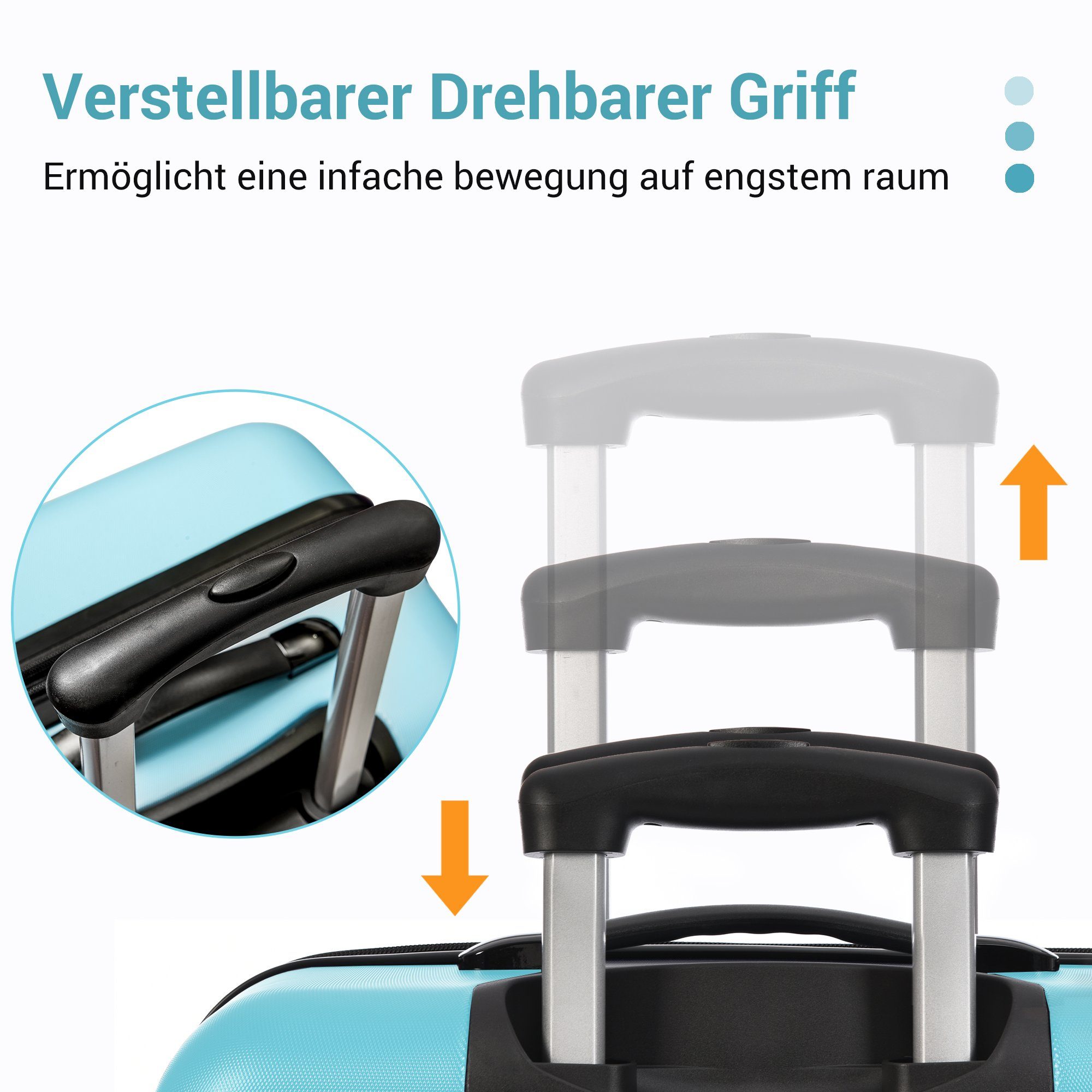 Flieks Rollen, ABS-Material Hellblau Reisekoffer, Hartschalen-Trolley, 4 Hartschalenkoffer Trolley Handgepäck