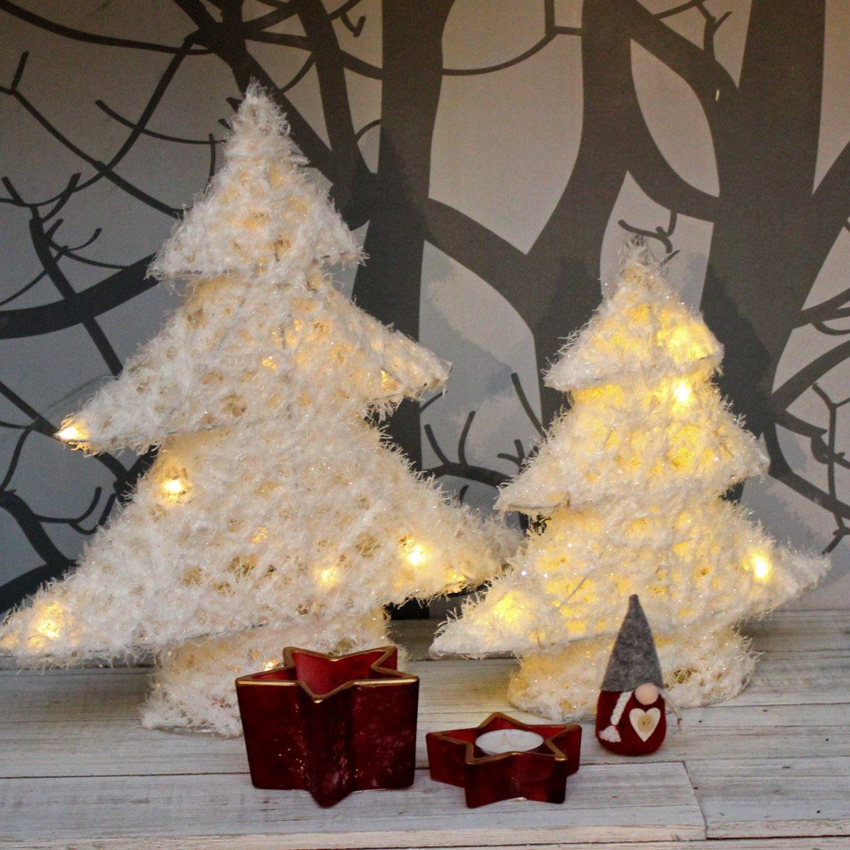 MARELIDA Dekobaum LED Tannenbaum mit Schnee 15 warmweiße LED H: 40cm Batteriebetrieb