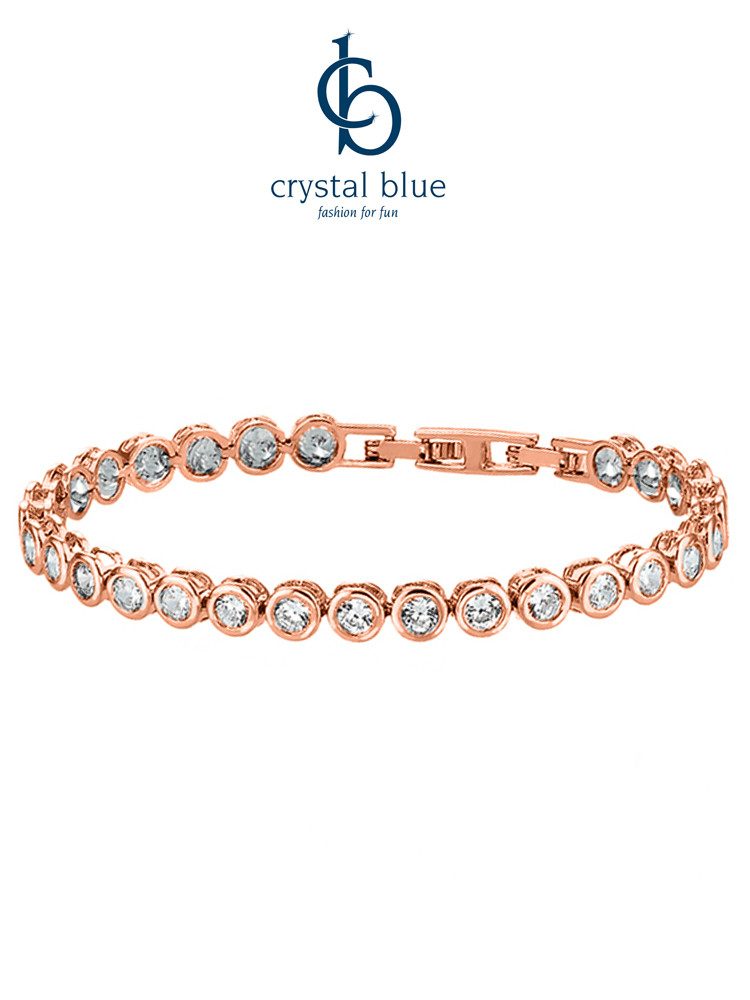 crystal blue Tennisarmband Facetteschliff Zirkonia Kristalle Klappverschluß flexible Verlängerung, minimalistisch elegant