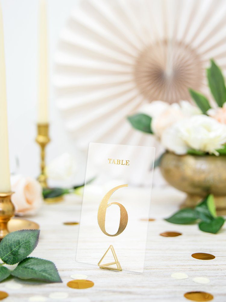 partydeco Papierdekoration, Tischnummern 1-20 Hochzeit 7x12cm transparent gold 20er Set