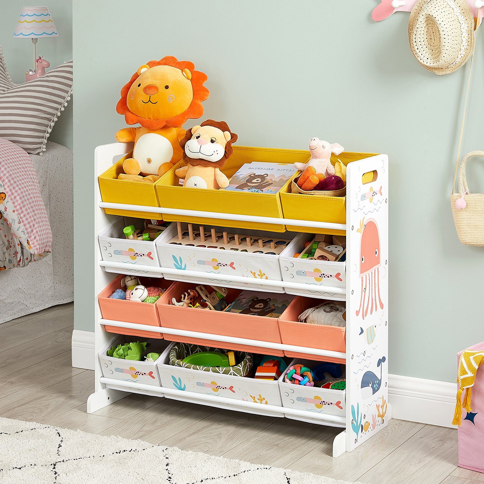 SONGMICS Spielzeugtruhe Kinderzimmerregal, mit 12 Stoffboxen günstig online kaufen