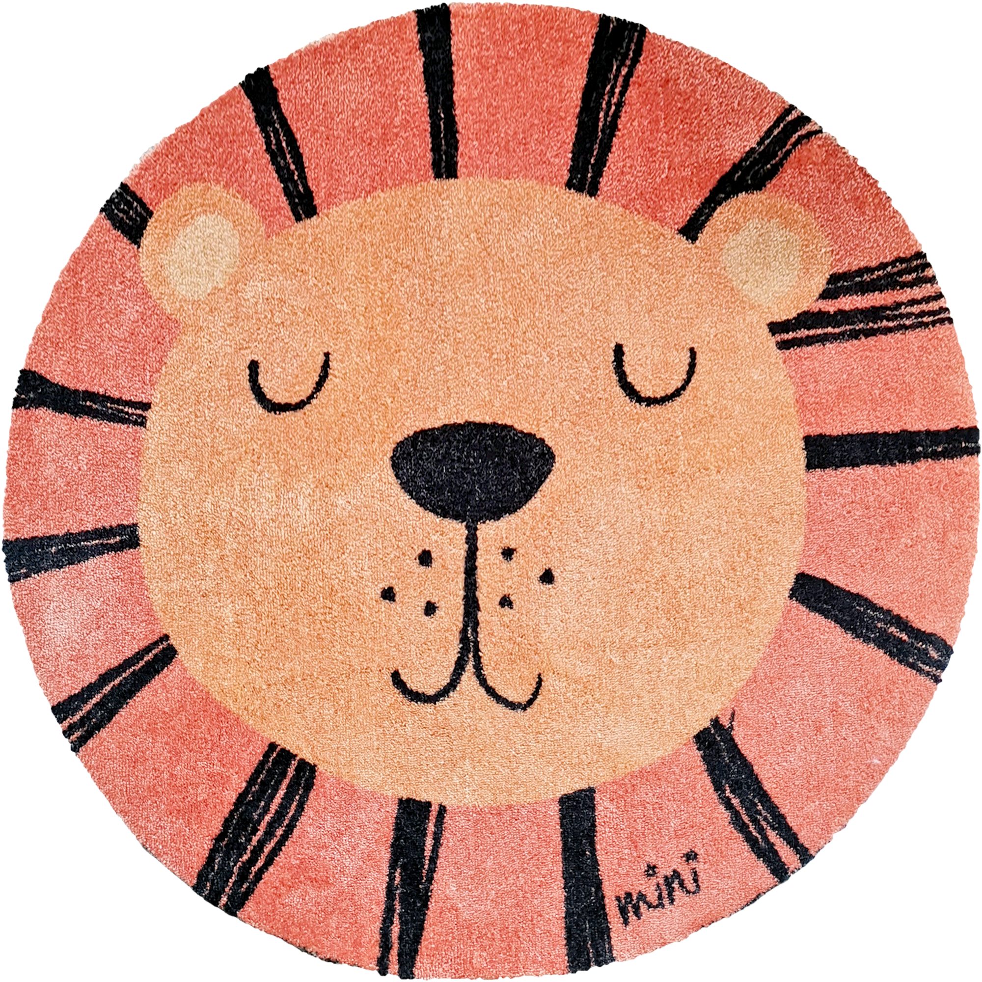 Mad about Mats Kinderteppich Emir, Rund, Kinderteppich Spielteppich Tiermotiv Löwe orange gelb, 100 cm Durchmesser Rund, 0,9 cm hoch, weich niedlich, waschbar, rutschfest