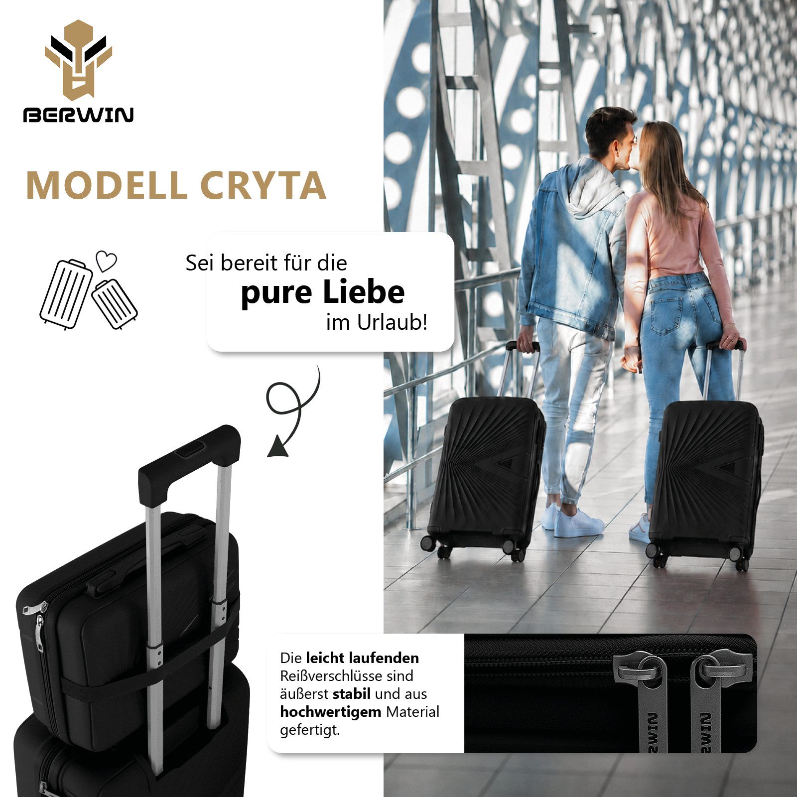 Berwin Trolleyset mit Beautycase Modell Cryta Titan Schwarz, 4 Rollen, (Set, 4 tlg., MS-19746) – Bild 2 von 5