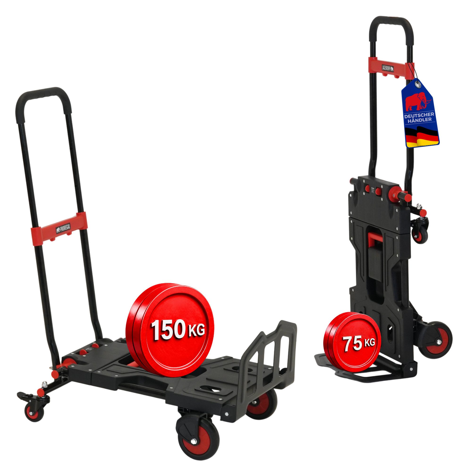 PROREGAL® Sackkarre 2-in-1 Sackkarre & Plattformwagen klappbar KODIAK Schwarz