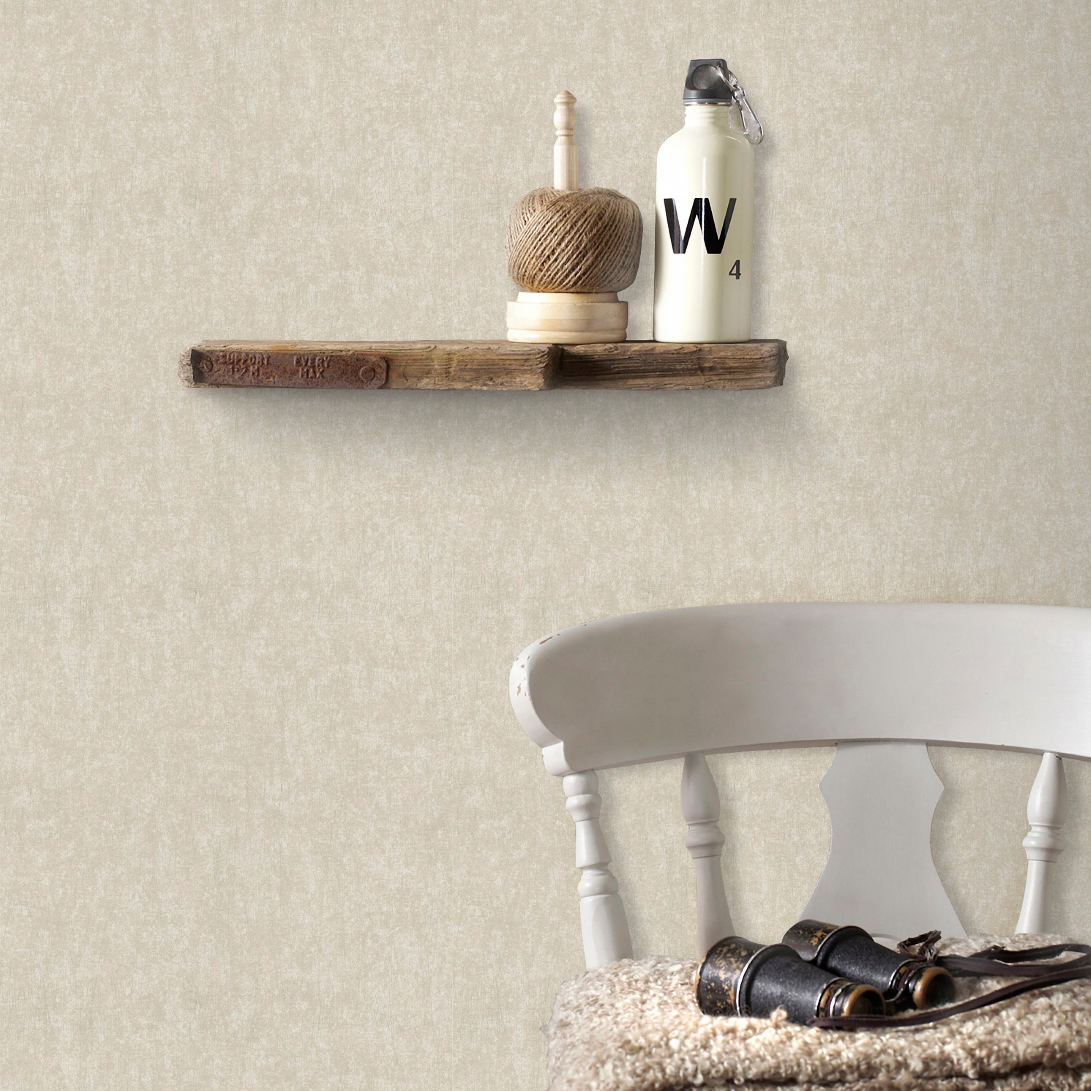 Superfresco Easy Vliestapete Beton Uni, geprägt, Steinoptik, (1 St), Beige/Gold - 10m x 52cm
