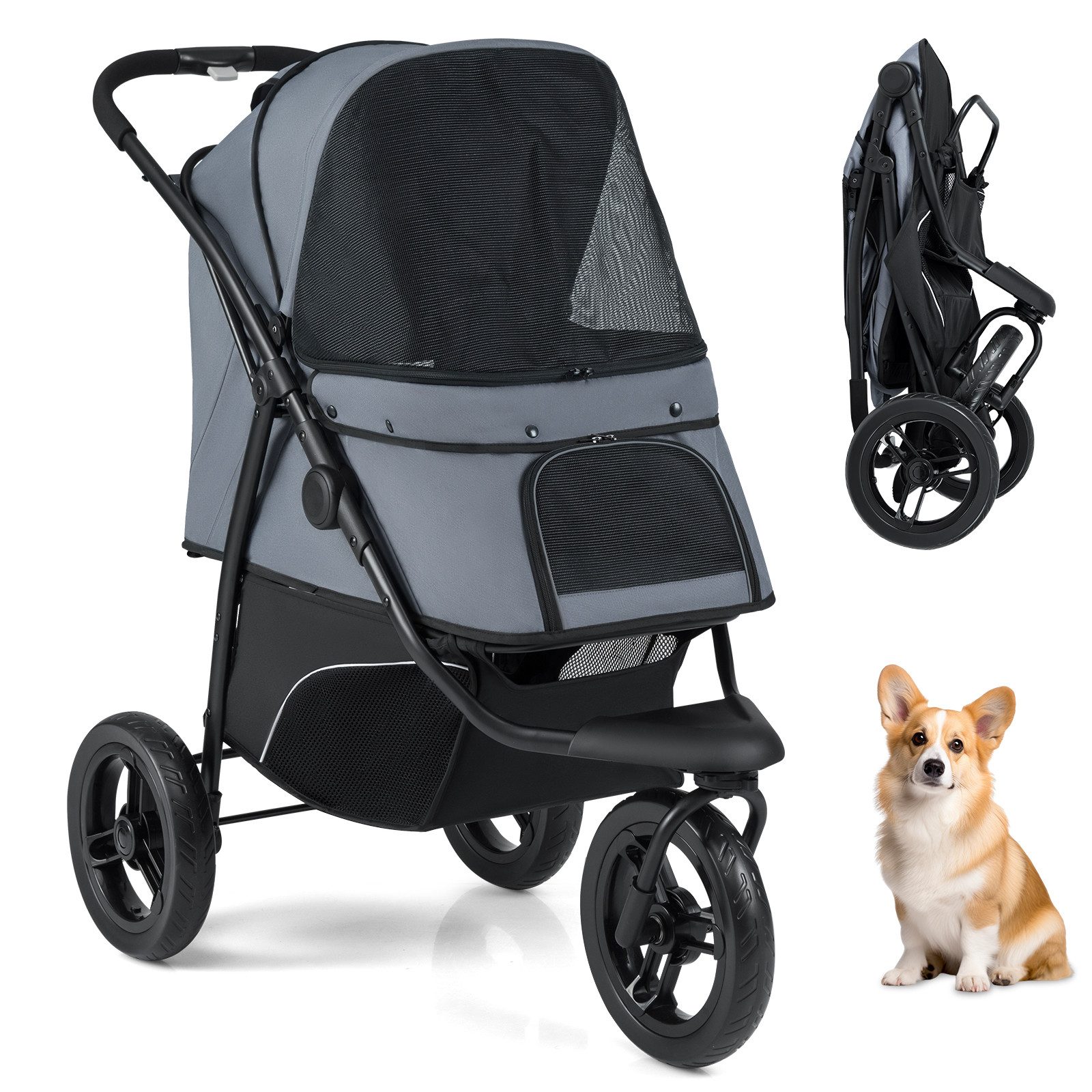 COSTWAY Hundebuggy, (1-tlg), Hundewagen, Haustierwagen mit Sonnendach, klappbar von COSTWAY