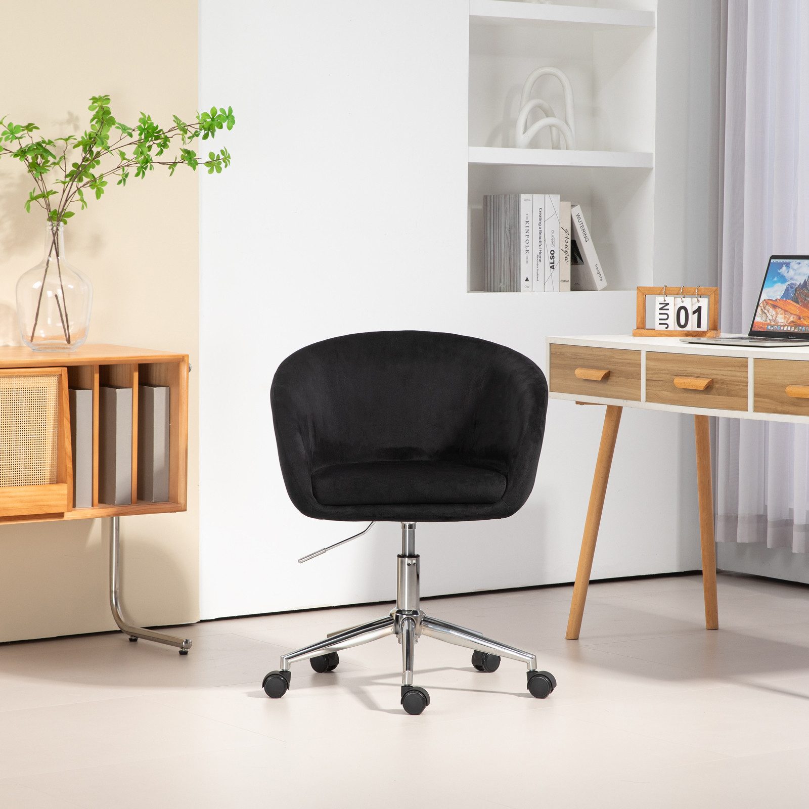 SVITA Bürostuhl LOUISA, Schreibtischstuhl, Samtbezug, 360° drehbar, Schwarz günstig online kaufen