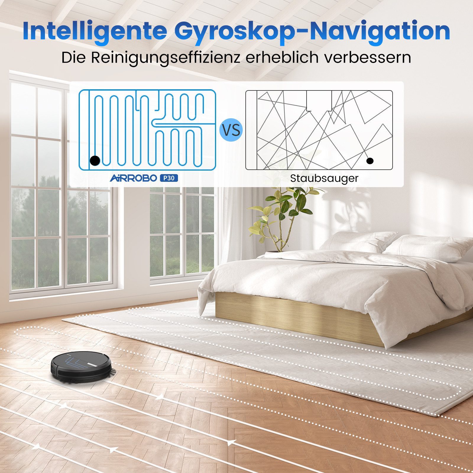 AIRROBO Saugroboter G50, 4000 Pa starke Saugkraft, 4 Reinigungsmodi,120 min Laufzeit, 45 W, App & Fernbedienung, ultradünn 7,8 cm, für Tierhaare & Hartböden,Zwei Jahre Garantie P30