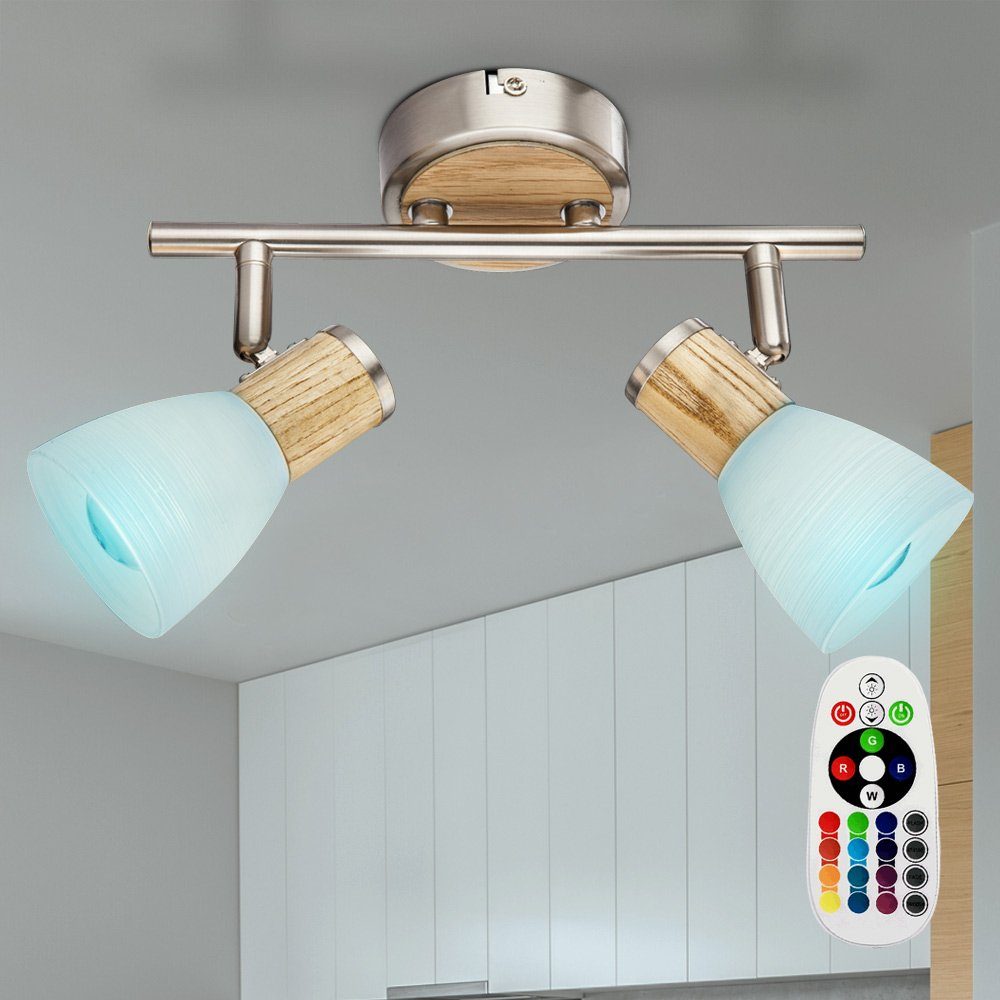 etc-shop LED Deckenleuchte, Leuchtmittel Holz Spot beweglich inklusive, Dimmer Warmweiß, Farbwechsel, Leuchte Glas Decken Lampe