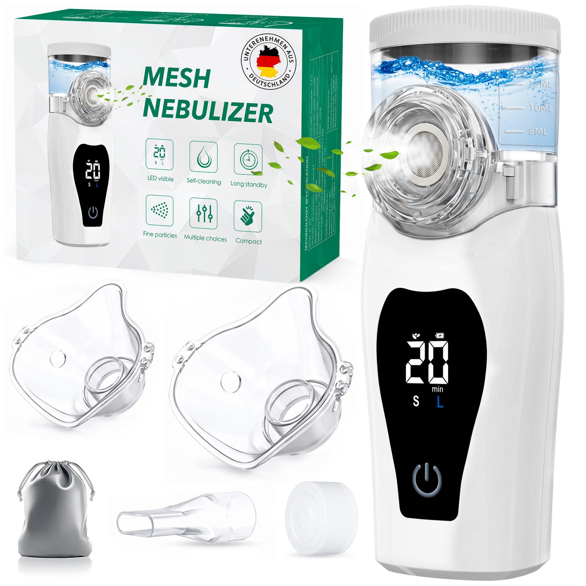 SWGOTA Inhalationsgerät Ultra Leise Inhaliergeräte für Kinder und Erwachsene Inhalationsgerät, Leiser Inhaliergeräte, Wiederaufladbar, 1–5 µm feiner Nebel LED Display 2 Modi ideal für Zuhause und unterwegs