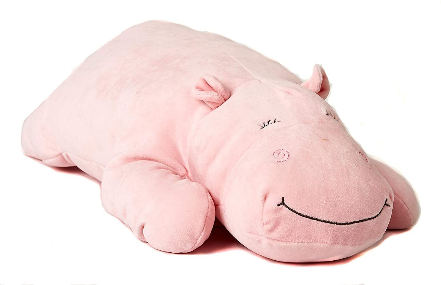 Uni-Toys Kuscheltier Plüsch-Kissen Nilpferd, ultraweich, 56 cm - hellblau/rosa - Plüschtier, zu 100 % recyceltes Füllmaterial