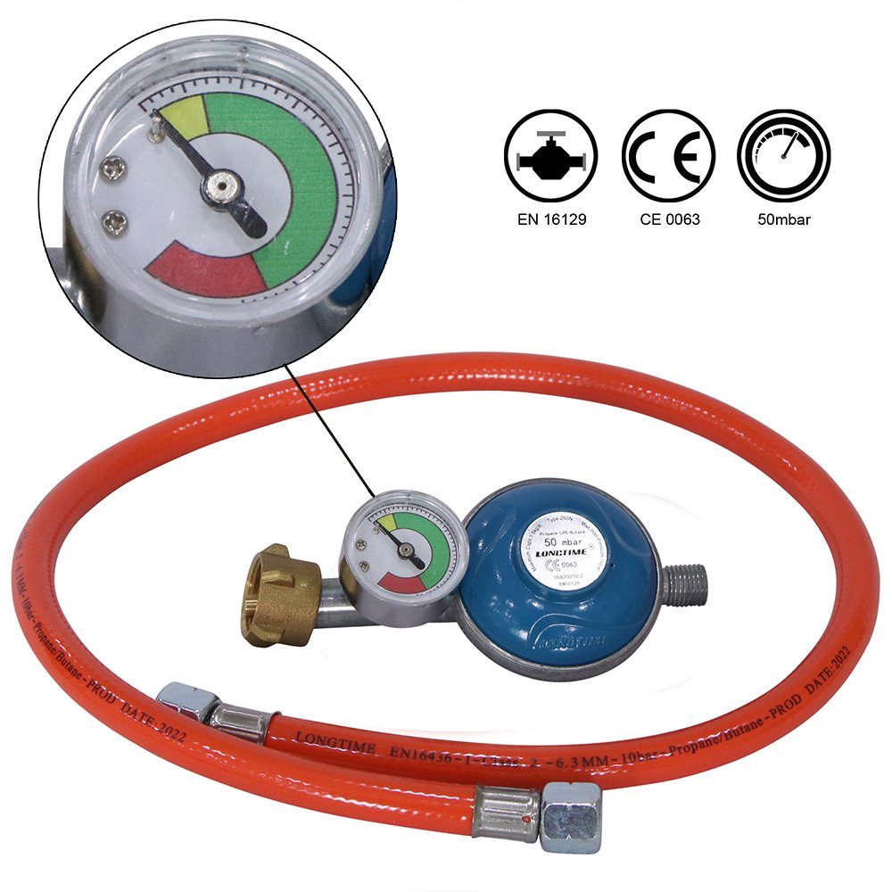 Gasgrill Gas Schlauch + Druckminderer inkl. Manometer Gasregler Propan Butan