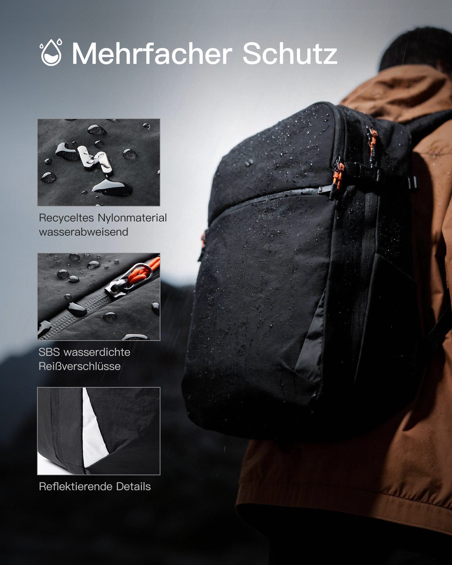 Inateck Laptoprucksack Reiserucksack 39L, TSA Handgepäck Herren für 15.6 Zoll Laptop, Spritzwassergeschützt TSA Handgepäck Flugzeug – Bild 5 von 5