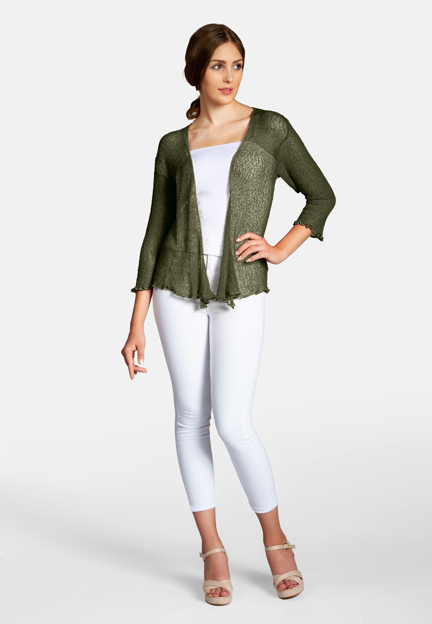 Caspar Strickjacke STJ022 angenehm leichter Damen Sommer Bolero mit 3/4 Arm