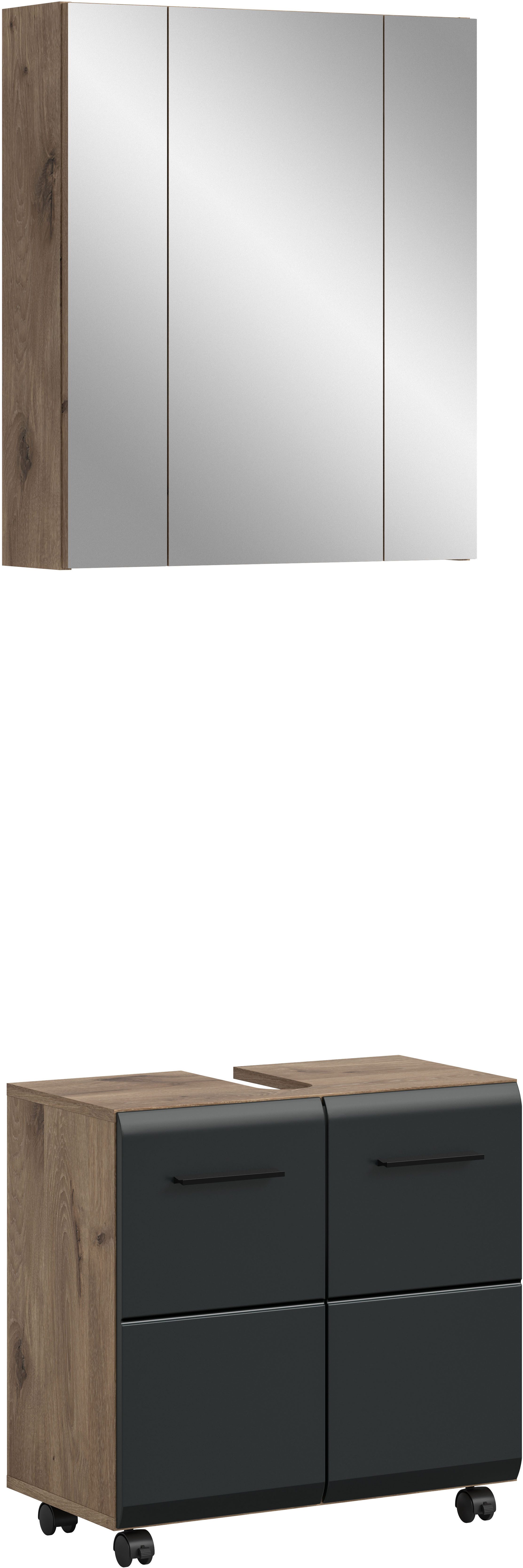 welltime Badmöbel-Set FLORENZ, 2-tlg. Bad-Kombination, hochwertige MDF-Front, (3-St., best. aus: 1 Spiegelschrank, 1 …