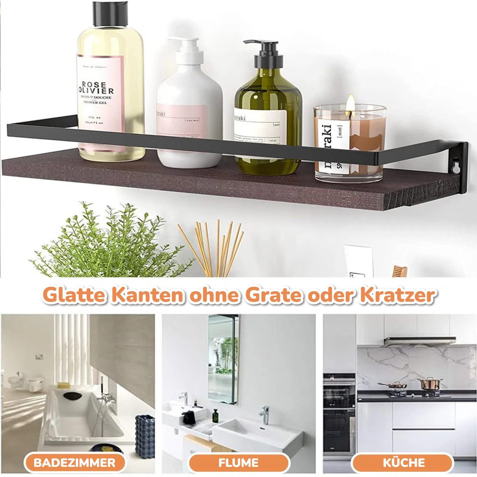 BlingBin Wandregal 2 Stück Schweberegal mit Handtuchhalter, Wandboard für Badezimmer, 2er Set 2-tlg., Schwebend Holz Regale für Schlafzimmer, Wohnzimmer, Küche