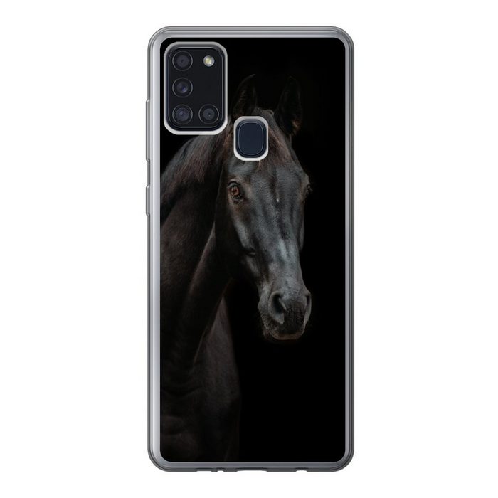 MuchoWow Handyhülle Pferd - Nutztier - Schwarz Handyhülle Samsung Galaxy A21s Smartphone-Bumper Print Handy