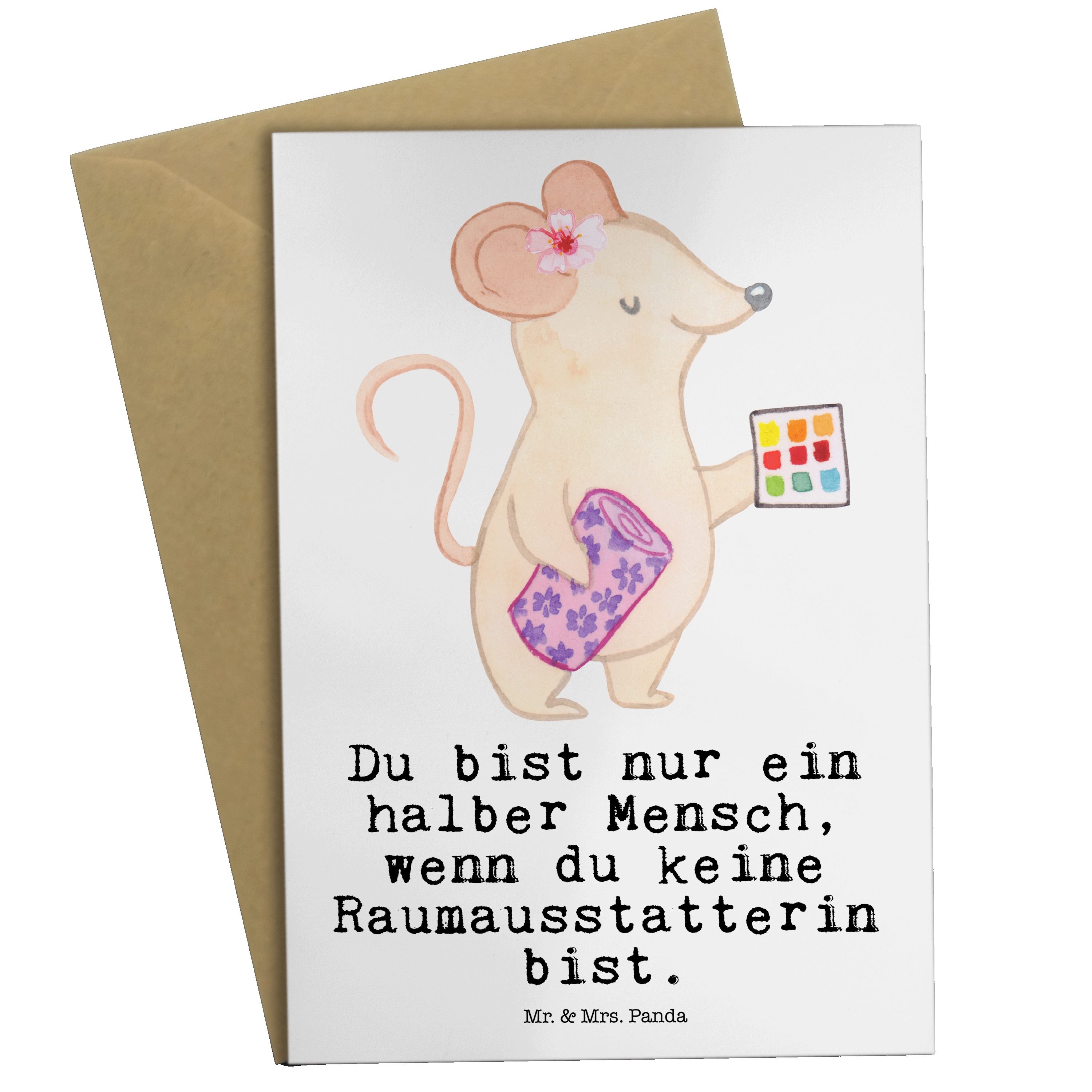 Mr. & Mrs. Panda Grußkarte Raumausstatterin mit Herz - Weiß - Geschenk, Geburtstagskarte, Rente