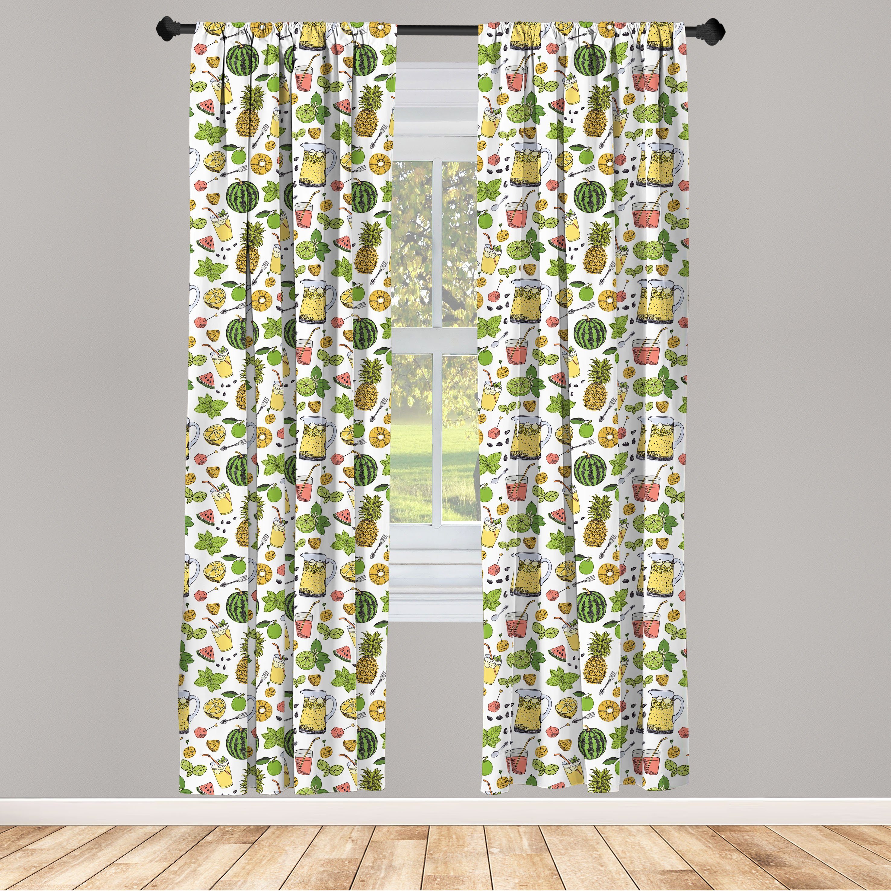 Gardine Vorhang für Wohnzimmer Früchte Microfaser, Sommer-Drinks Dekor, Schlafzimmer Tropisch Abakuhaus