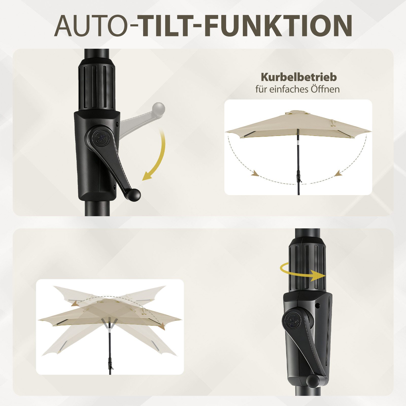 Sekey Sonnenschirm Rechteckig Marktschirm Neigbar mit Kurbel Sonnenschirm Groß, LxB: 210x140 cm, Sonnenschirm 200 x 140 cm, Gartenschirm Outdoor Wetterfest, Knickbar