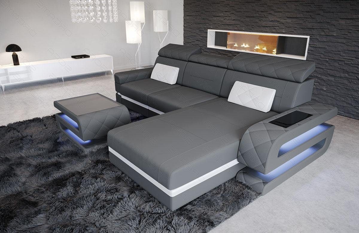 Sofa Dreams Ecksofa Polster Stoffsofa Couch Bologna L Form Stoff Sofa, Mikrofaser, mit LED, ausziehbare Bettfunktion, mit USB-Anschluss, Designersofa