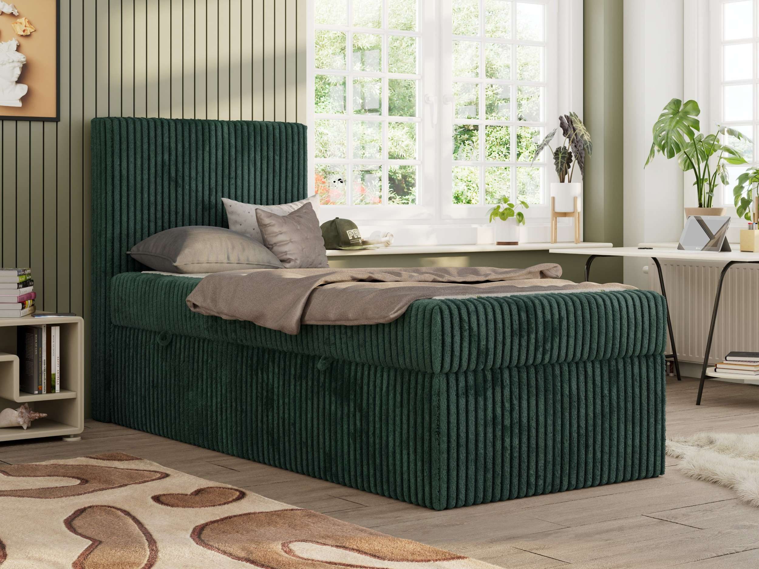 MKS MÖBEL Jugendbett TILIO (Set, T30 Schaum, 7 Härtezonen), Jugendbett 90x200, Stauraum, hohe Kopfteil, Multipocket-Matratze