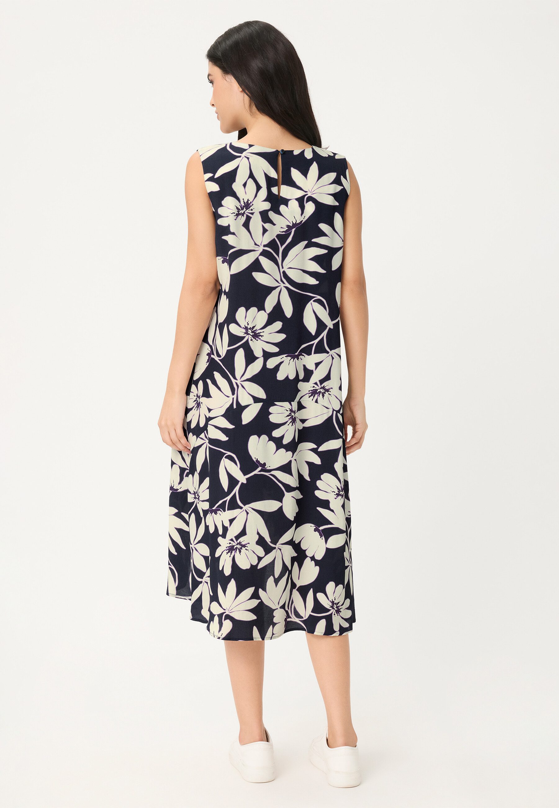 Olsen Midikleid Kleid mit Rundhalsausschnitt und Allover-Dessin