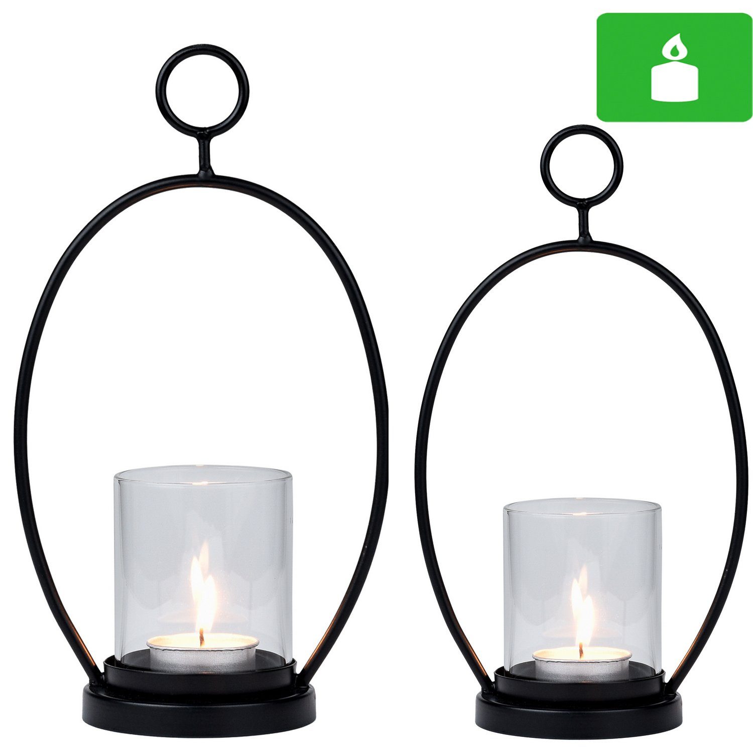Marrakesch Orient & Mediterran Interior Kerzenhalter 2er Set Moderne Kerzenhalter Windlicht Schwarz Metall Kerzenständer, aus Metall und Glas