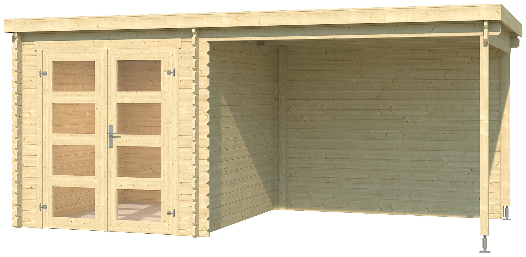 LASITA MAJA Gartenhaus Long Beach, BxT: 492x255 cm, (Set), Blockbohlenhaus 28mm mit Anbau