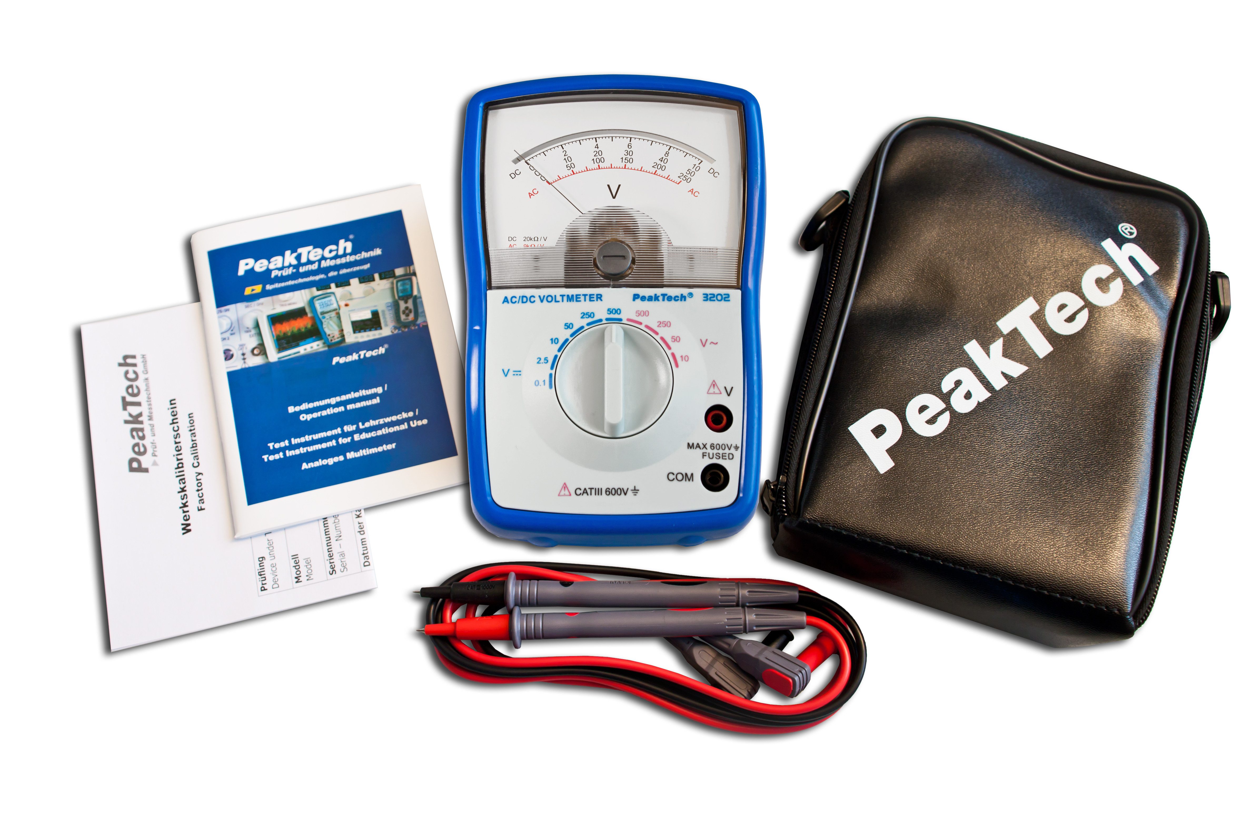 PeakTech Multimeter Analoges Voltmeter CAT III 600 V 0–500 V AC/DC