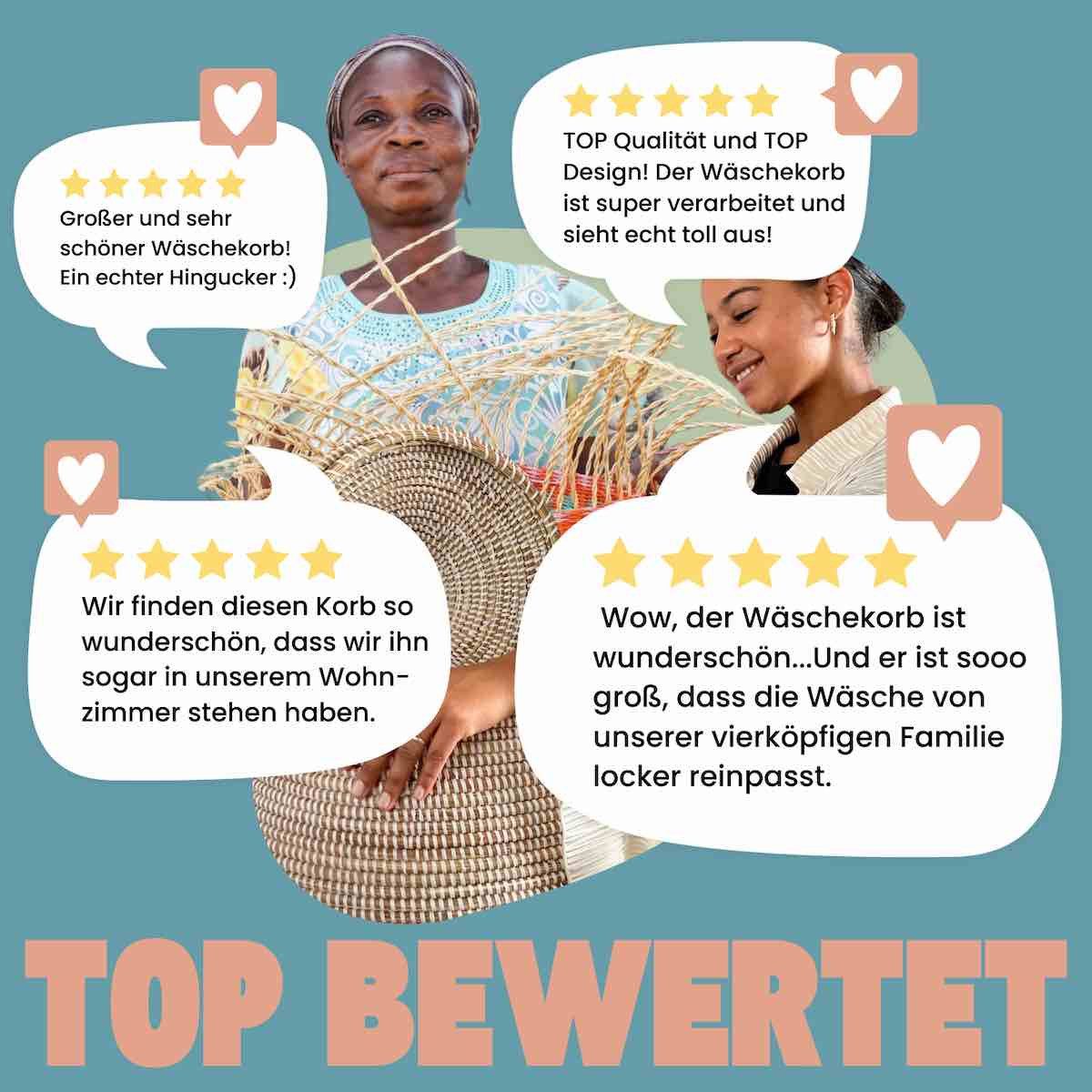 maishameanslife Wäschekorb Senegal M - Stripes weiß, Handgeflochtener Wäschekorb aus traditionellem Kunsthandwerk – Bild 5 von 5