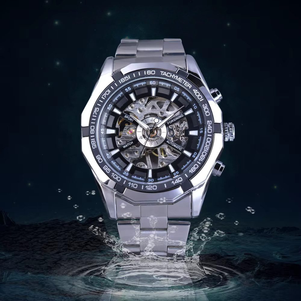 Rötting Design Automatikuhr Herrenuhr Marke Forsining Skelett schwarzes Ziffernblatt, (inkl. Uhrenschatulle, auch zum Verschenken geeigent), Skelett Ziffernblatt