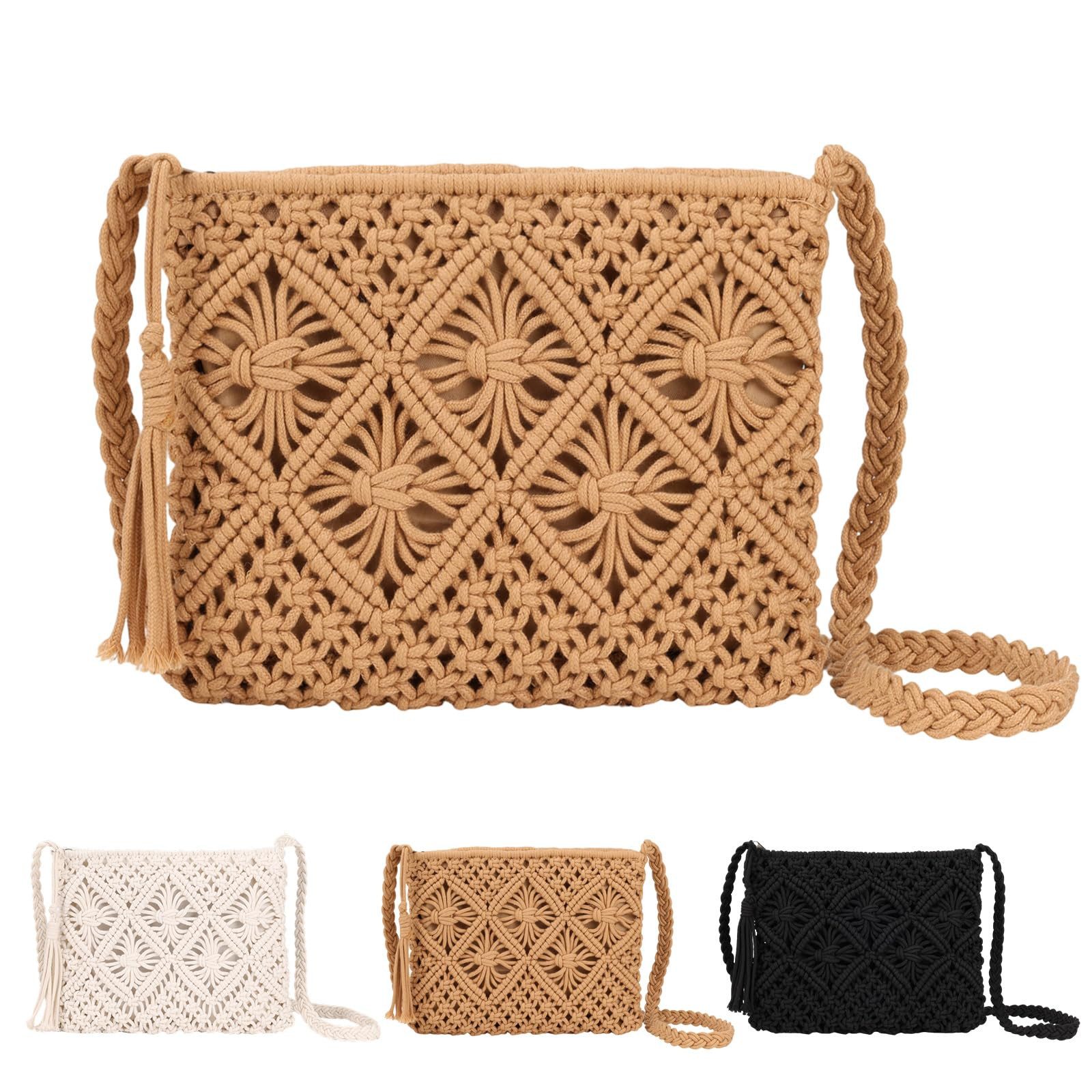 Zaewry Strandtasche Strohtasche Damen Stroh Umhängetasche Vintage Strandtasche mit Quaste (Strand Stroh Handtasche Boho Crossbody Tasche), für Damenreisen und Urlaub