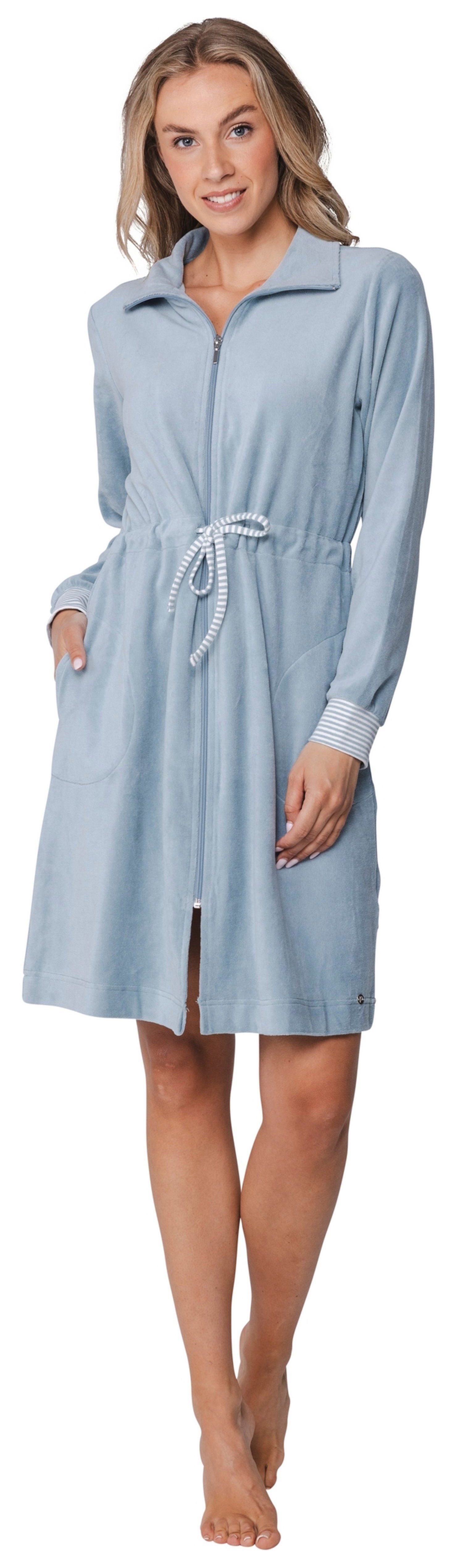 Pastunette Damenbademantel Damen Nikki Morgenmantel mit Reißverschluss, Midi, Baumwollmischung, Reißverschluss, Modisches Design