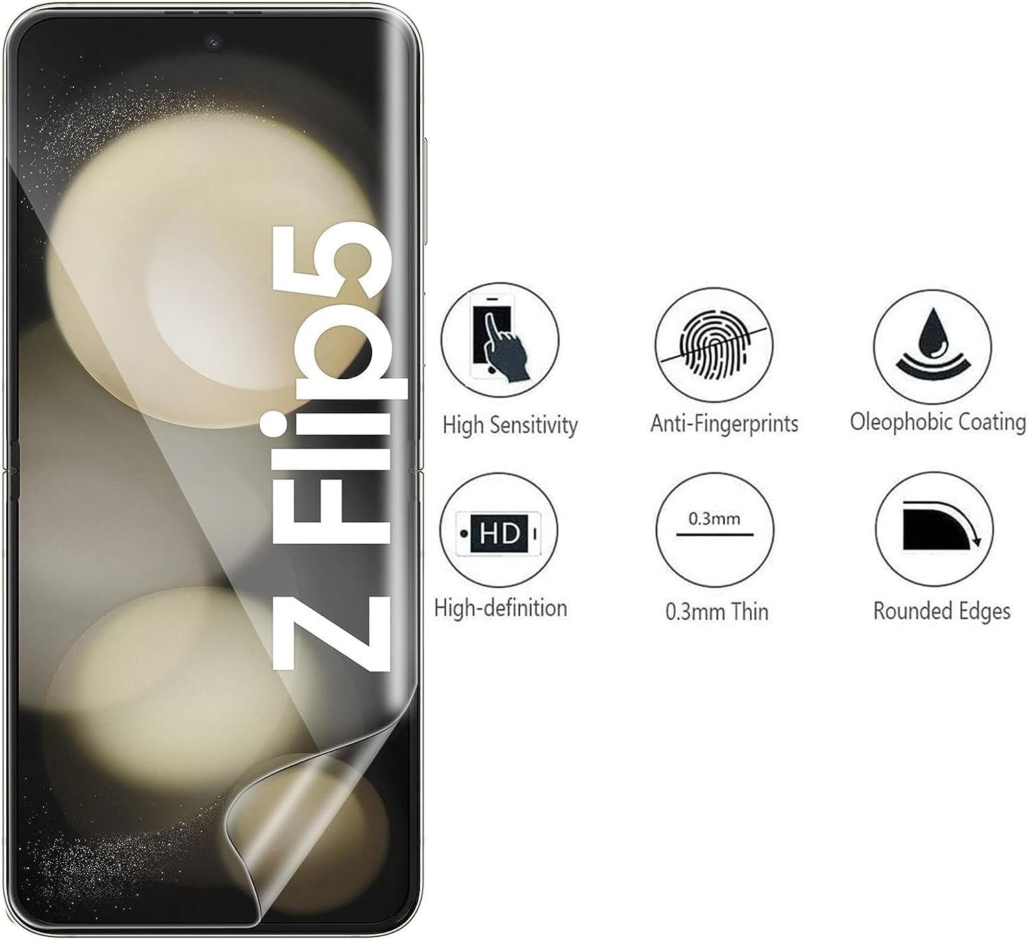 MSM Displayschutzglas 6in1 Schutzglas (Display + Kamera) für Samsung Galaxy Z Flip 5 5G – Bild 4 von 5