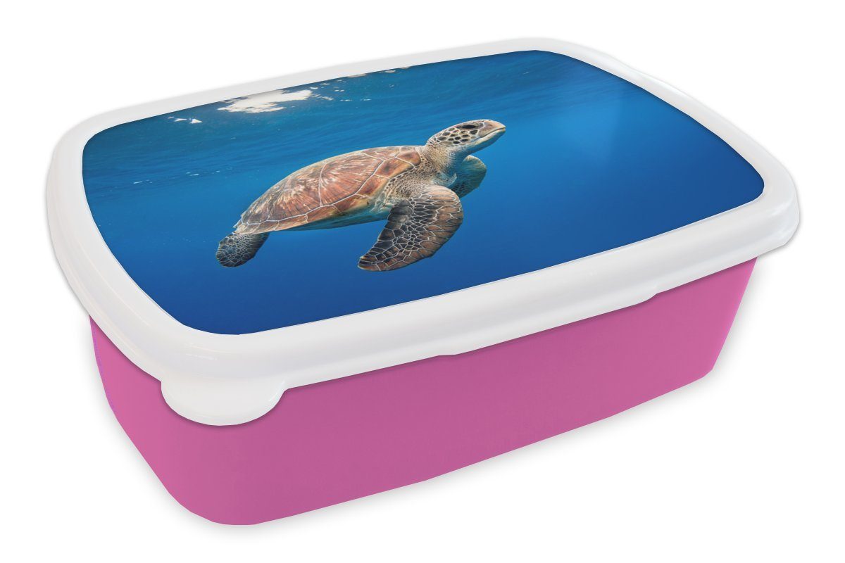MuchoWow Lunchbox Schildkröte Brotbox Mädchen, Kunststoff rosa Erwachsene, (2-tlg), Brotdose für Snackbox, Kunststoff, Ozean, im Kinder