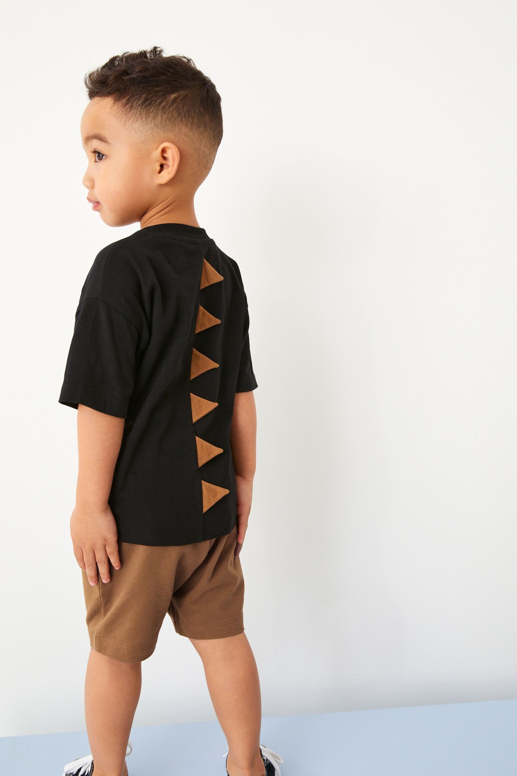 Next Shirt & Hose Set T-Shirts And Black/Tan Sleeve Shorts Short 4-teiliges (4-tlg) Brown