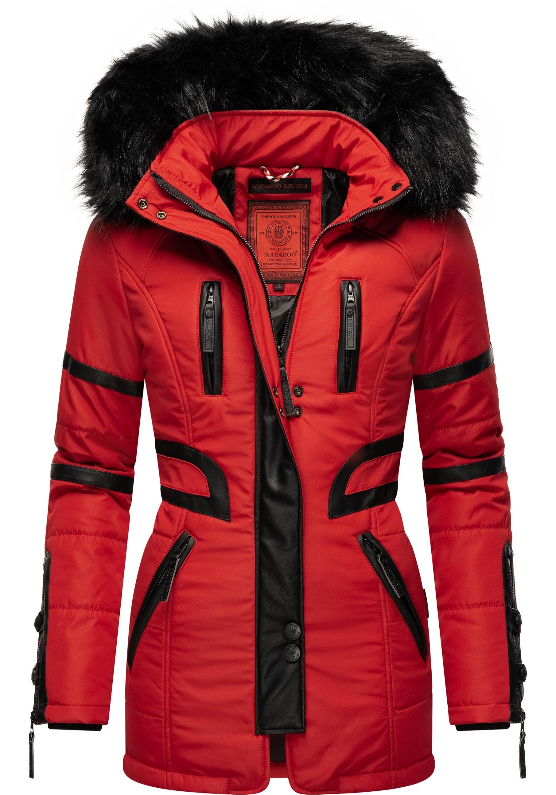 Winter Wintermantel stylischer Kapuze Jacke Damen Navahoo rot Moony mit