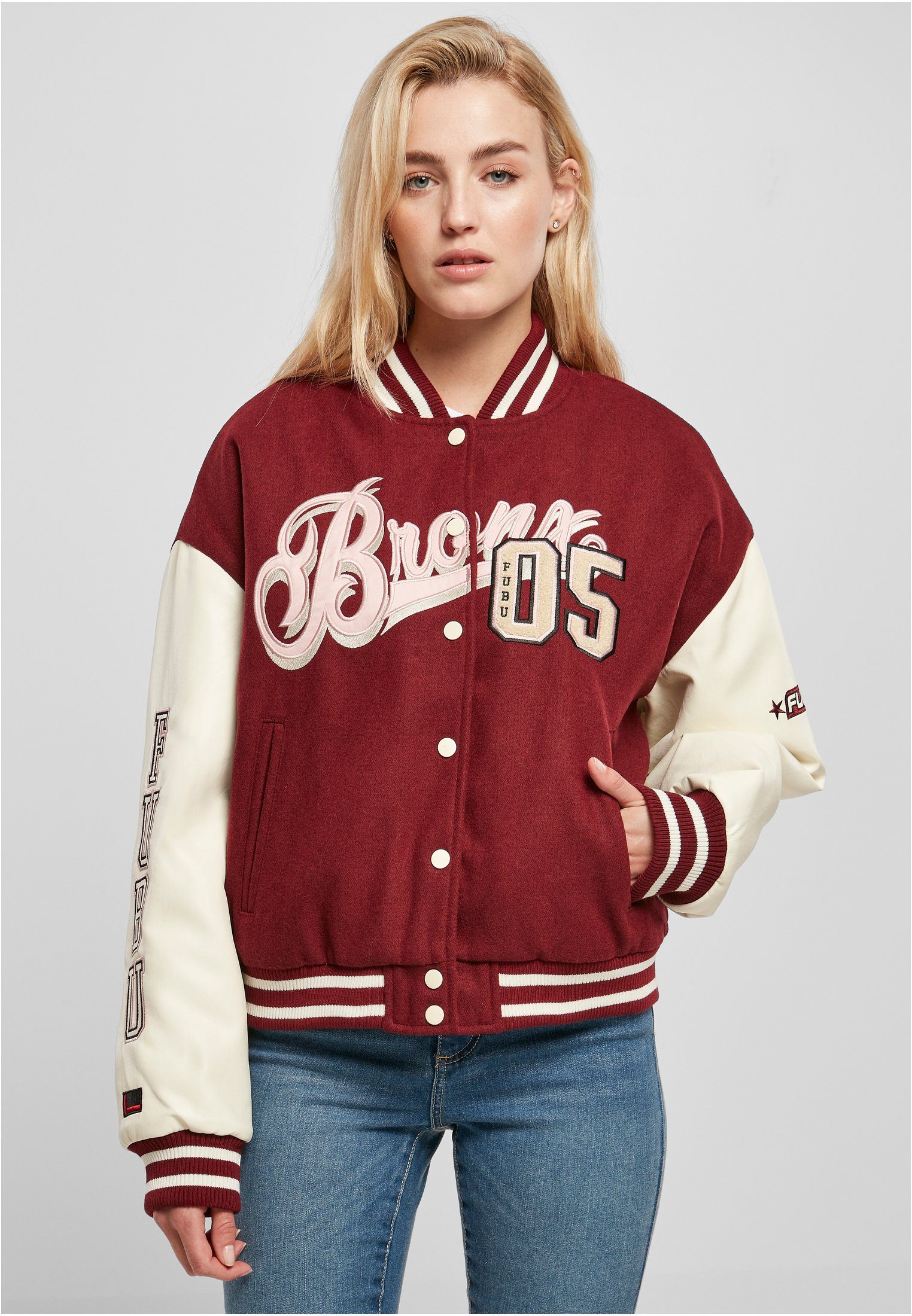 FW224-006-1 (1-St) Jacket 05 Sommerjacke Varsity Fubu bordeaux/offwhite City Damen