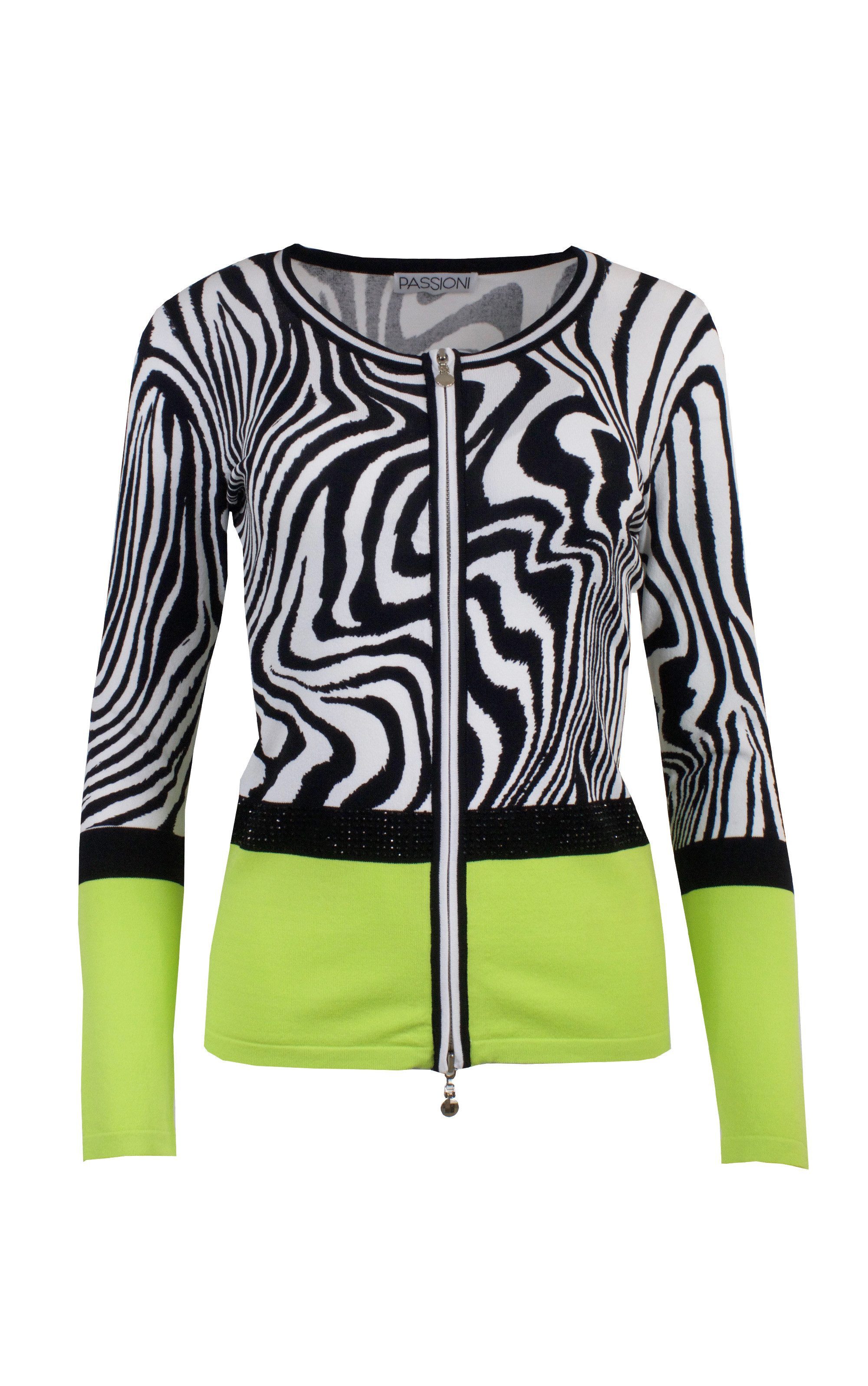 Passioni Cardigan Zebramuster und grünem Akzenten günstig online kaufen