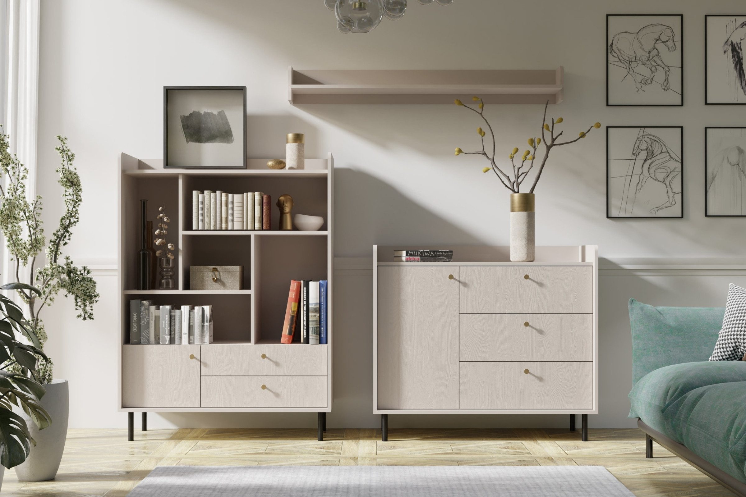 Deine Möbel 24 Hängeregal GEORGIA 09 133,5 / 17 / 22 cm GEORGIA 10 103,5 / 17 / 22 cm (B/H/T), Set 1-tlg., GEORGIA-Kollektion Beige Sandbeige