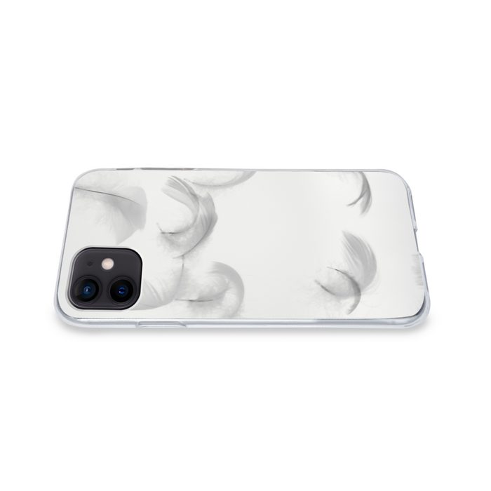 MuchoWow Handyhülle Kleine Federn als Hintergrund Handyhülle Apple iPhone 12 Smartphone-Bumper Print Handy ZV10951